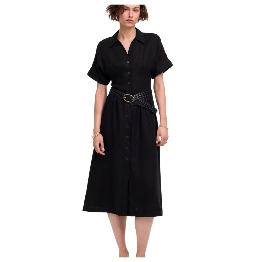 Madewell Black Linen Midi Shirt Dressâ Button Front Size M Chic Feminine Classic